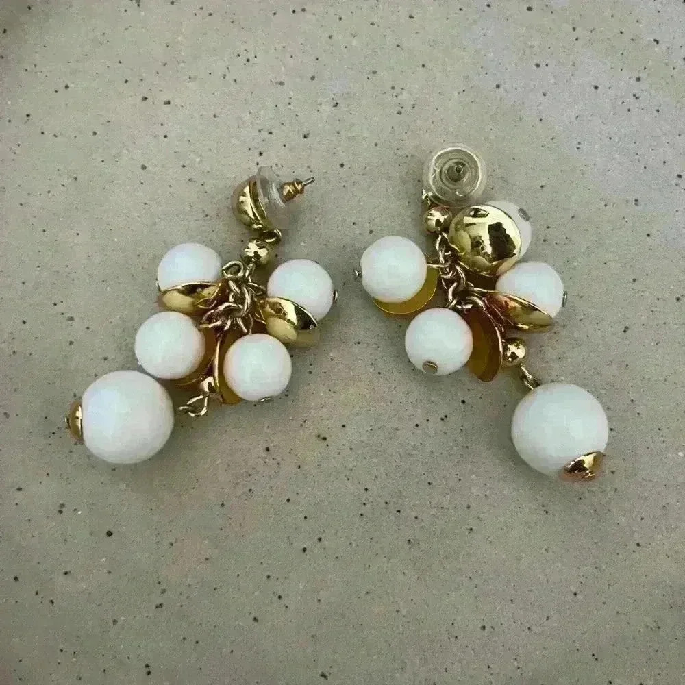 J. Crew White and Gold Cluster Drop Earrings